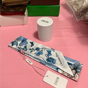 Dior White and Blue Floral Scarf
